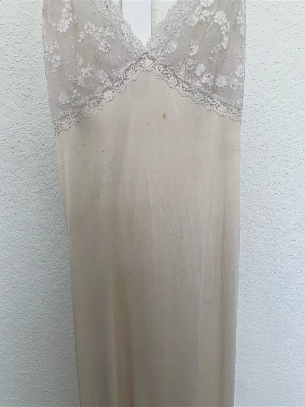 Vintage Sheer Lace-Top Slip Maxi Nightgown in Cream